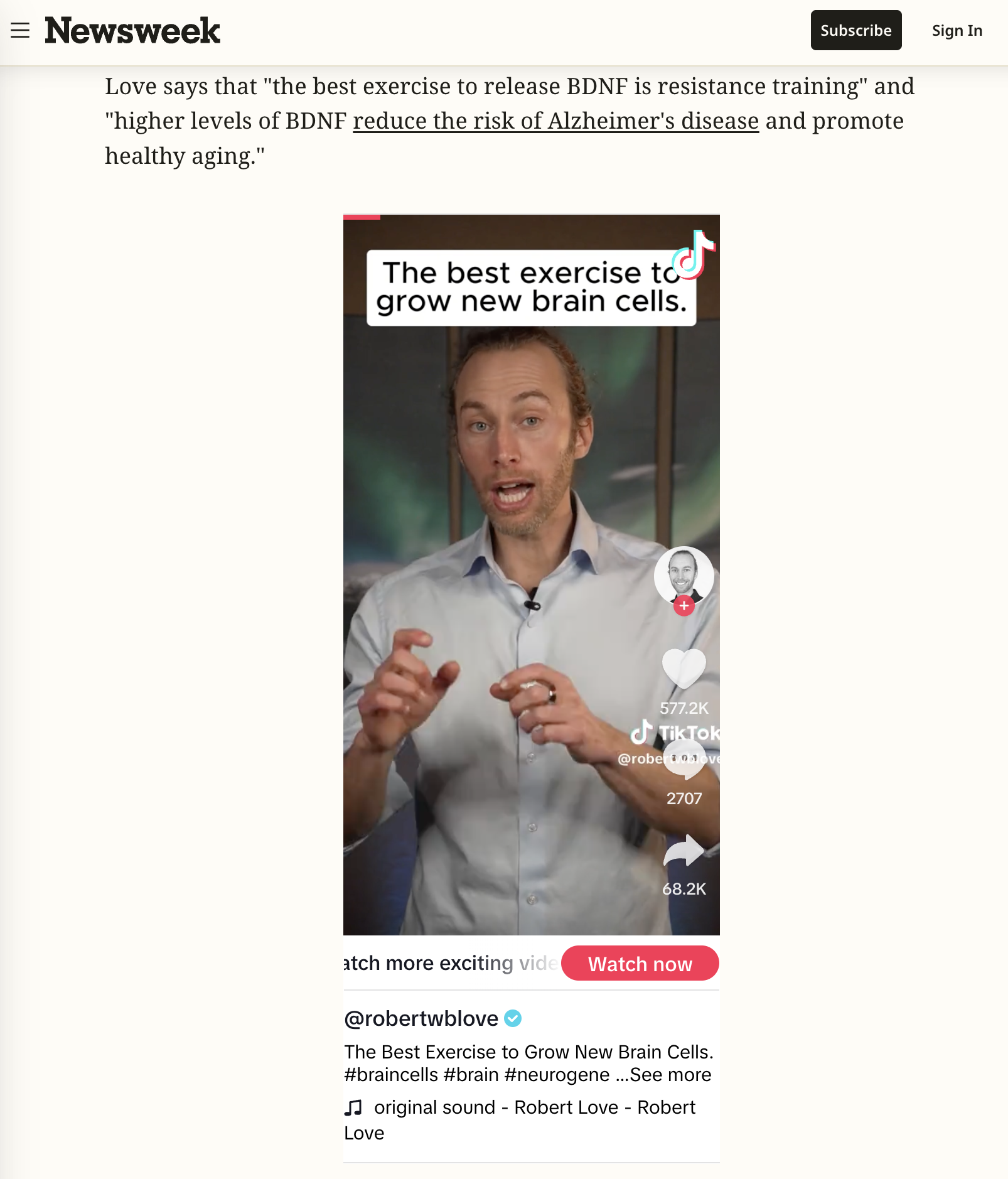 Dr Robert Love - Newsweek testimonial